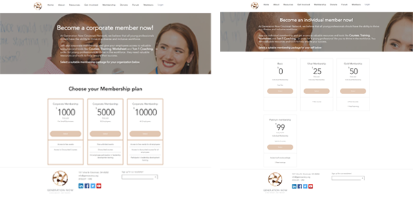 image of Memberships page before web redesign