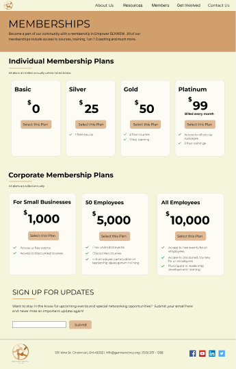 image of Memberships page after web redesign