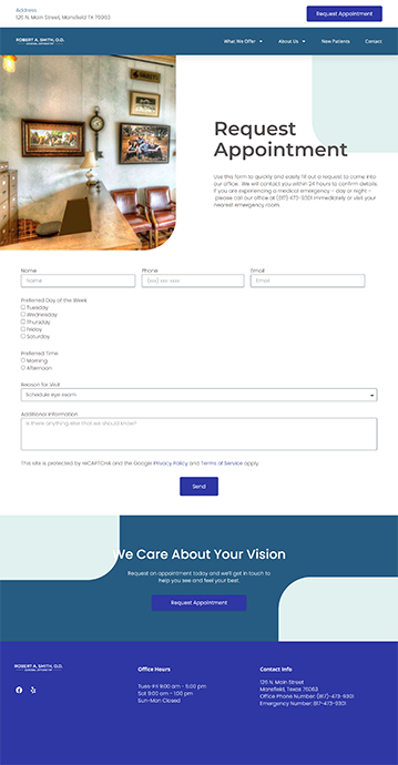 image of Request Appointment page after web redesign