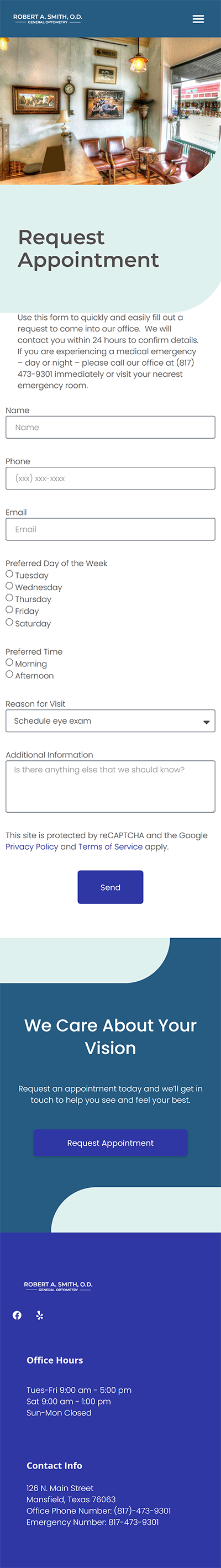 image of Request Appointment page after web redesign